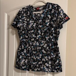 Dickies Women's Scrub Floral V-Neck Top - Black and Blue